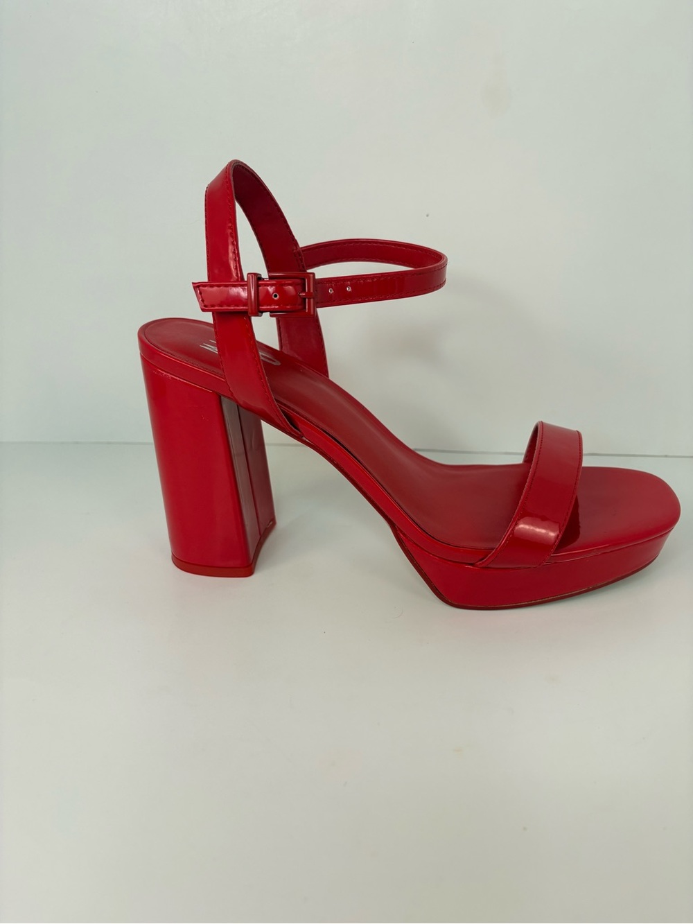 Red Patent Platform Block Heel Sandals